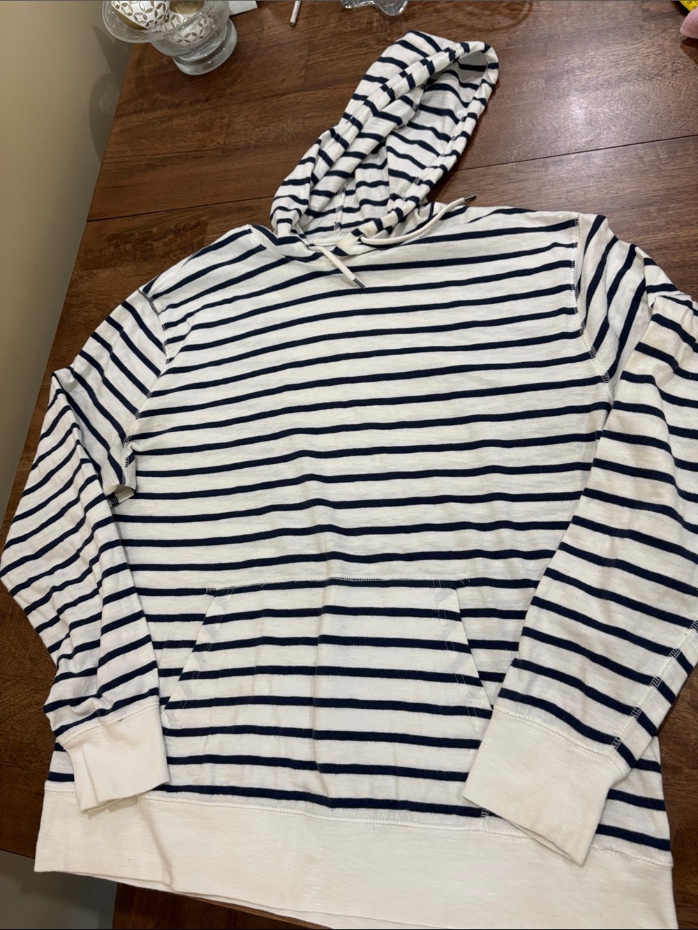 J. Crew Knit Goods Slub Cotton Yarn Hoodie Mens XL striped Long sleeve t-shirt
